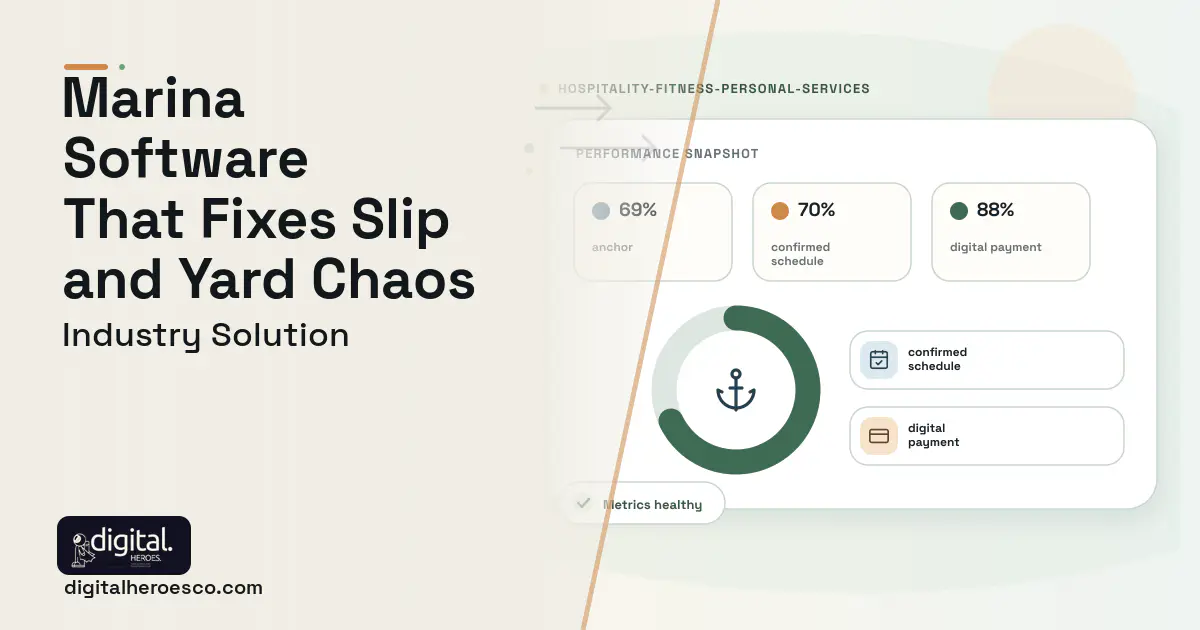 Marina Management software visual showing anchor, confirmed schedule, and digital payment.