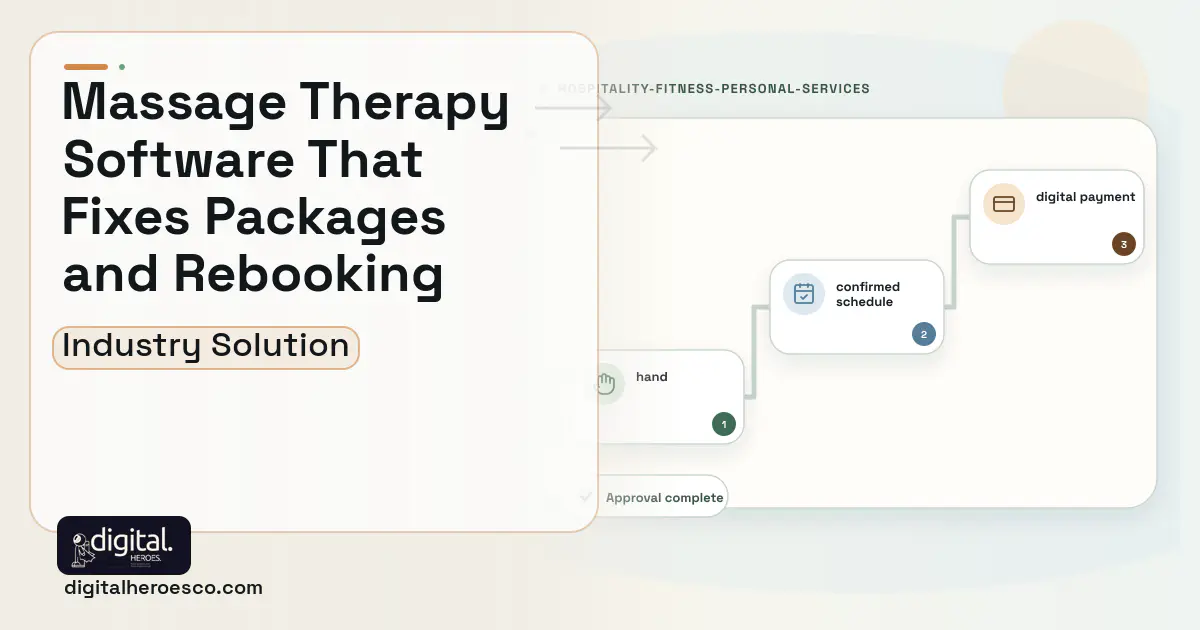 Massage Therapy software visual showing hand, confirmed schedule, and digital payment.