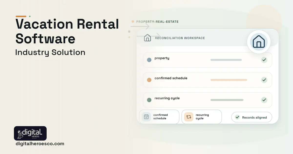 Vacation Rental Management software visual showing property, confirmed schedule, and recurring cycle.