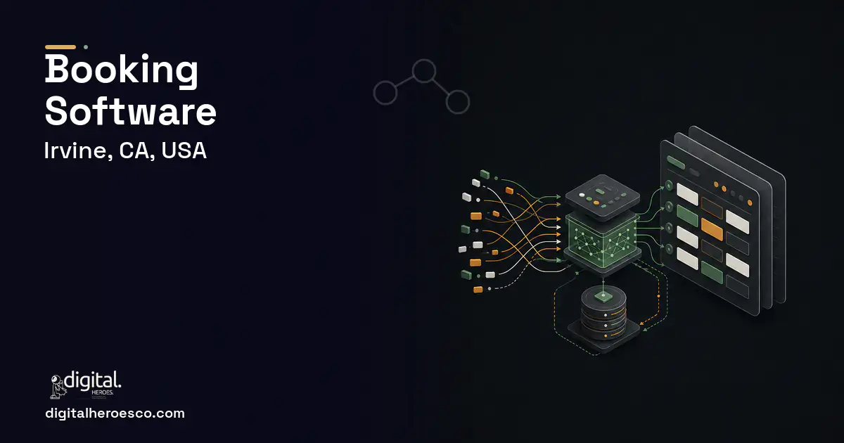 Booking Software workflow illustration for Irvine, CA, USA.
