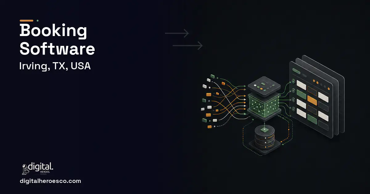 Booking Software workflow illustration for Irving, TX, USA.