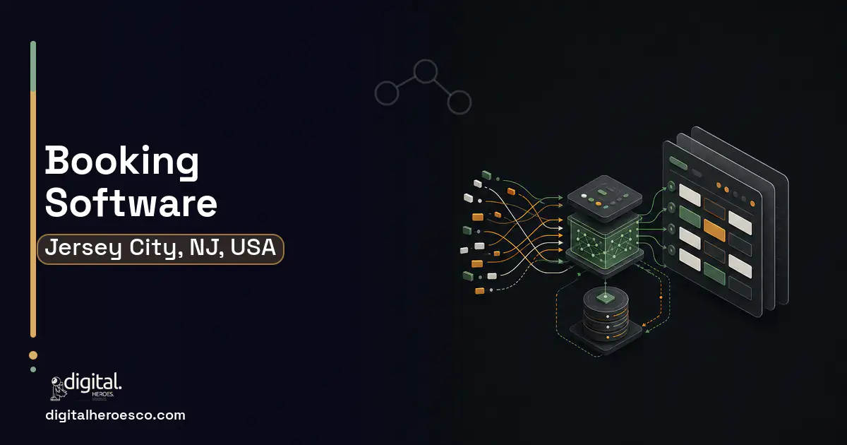 Booking Software workflow illustration for Jersey City, NJ, USA.