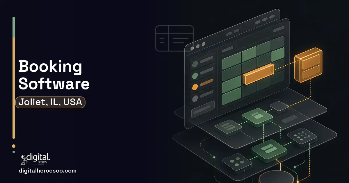 Booking Software product interface illustration for Joliet, IL, USA.