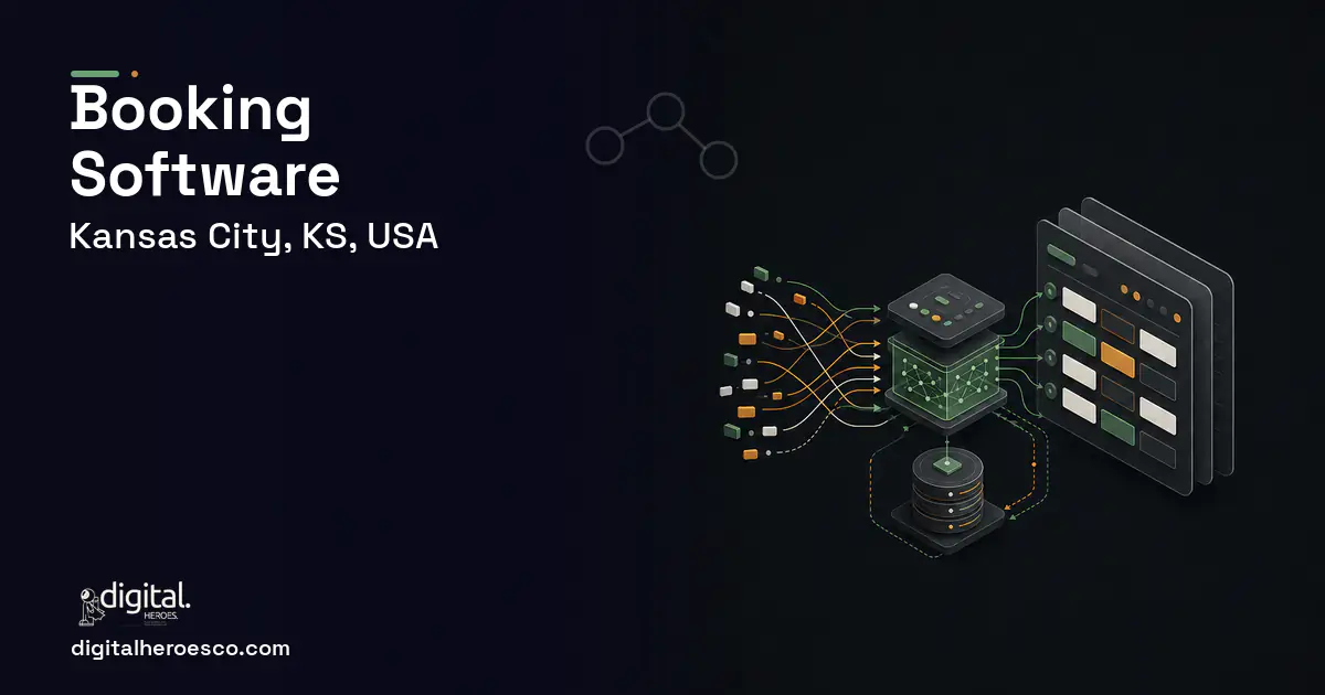 Booking Software workflow illustration for Kansas City, KS, USA.
