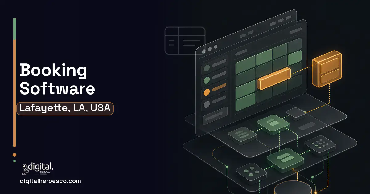 Booking Software product interface illustration for Lafayette, LA, USA.