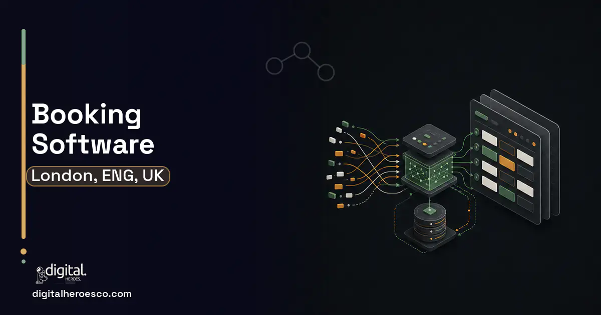 Booking Software workflow illustration for London, ENG, UK.