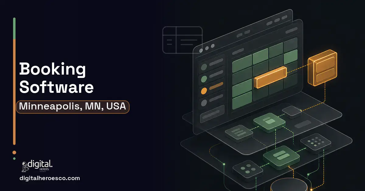 Booking Software product interface illustration for Minneapolis, MN, USA.