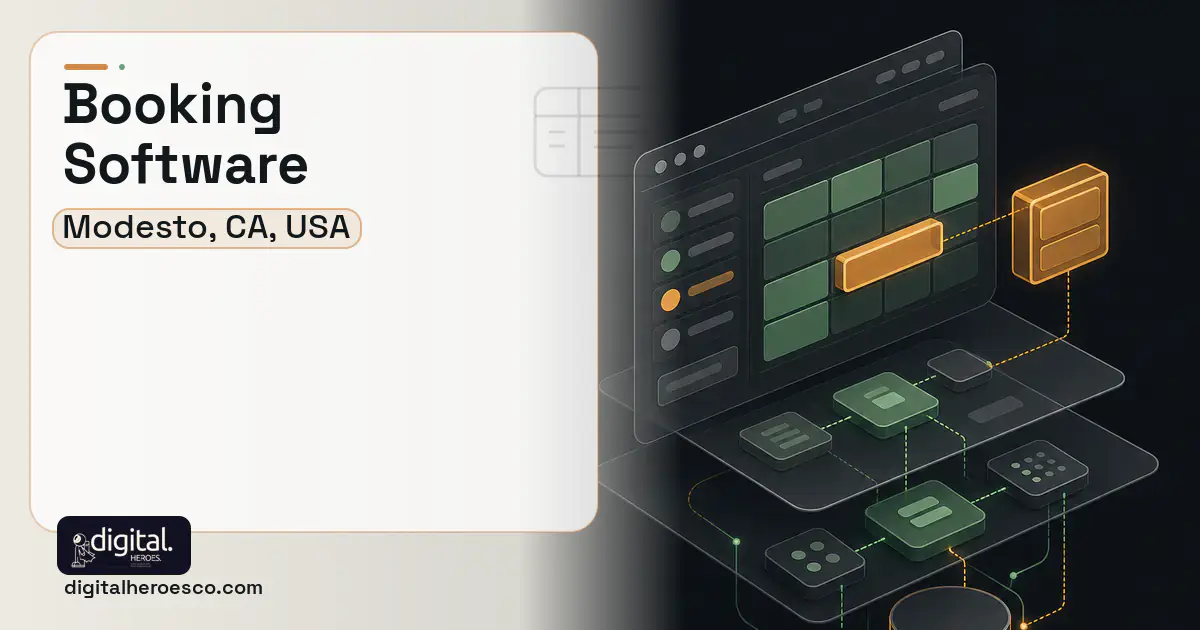 Booking Software product interface illustration for Modesto, CA, USA.