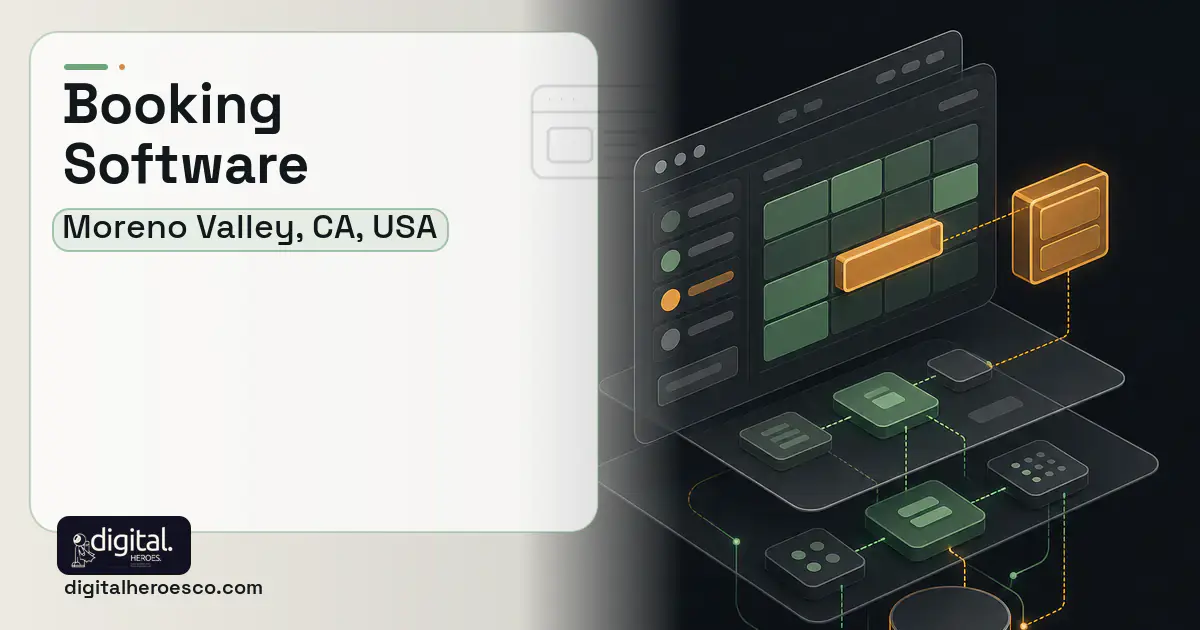 Booking Software product interface illustration for Moreno Valley, CA, USA.
