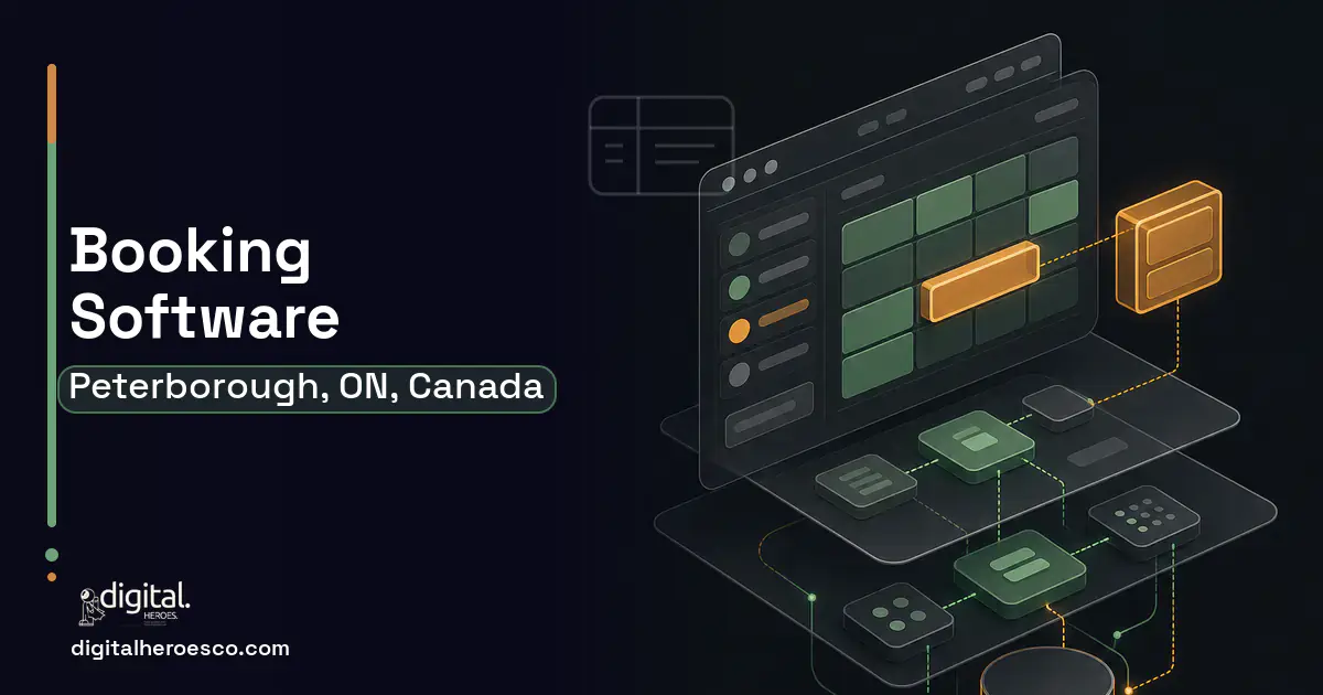 Booking Software product interface illustration for Peterborough, ON, Canada.