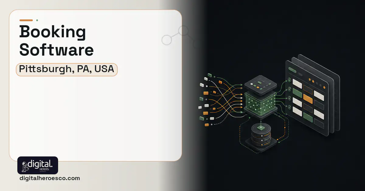 Booking Software workflow illustration for Pittsburgh, PA, USA.