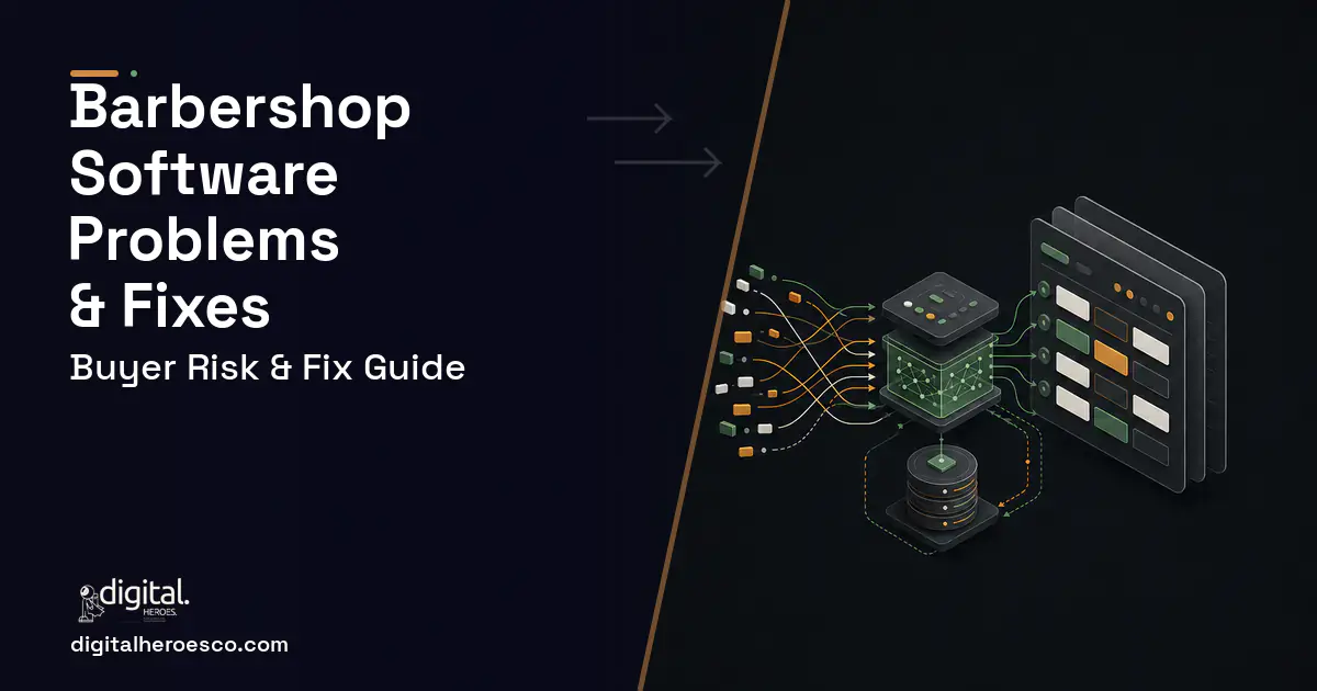 Barbershop Software workflow illustration showing common problems and fixes.