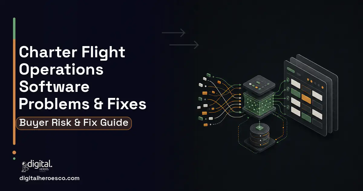 Charter Flight Operations Software workflow illustration showing common problems and fixes.