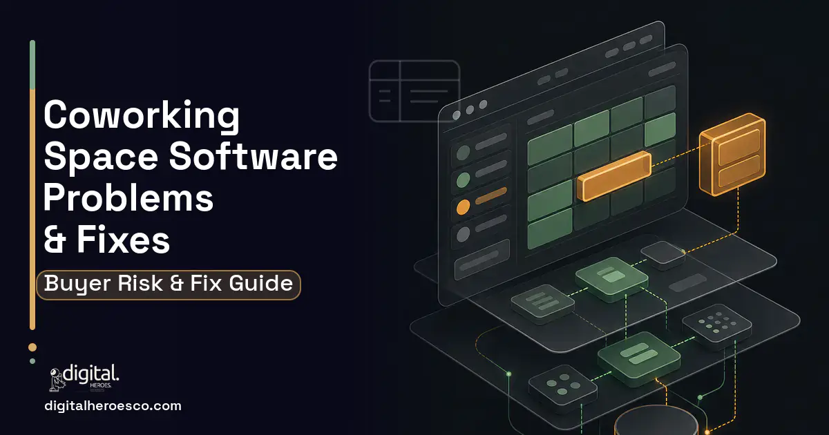 Coworking Space Software product interface illustration showing common problems and fixes.
