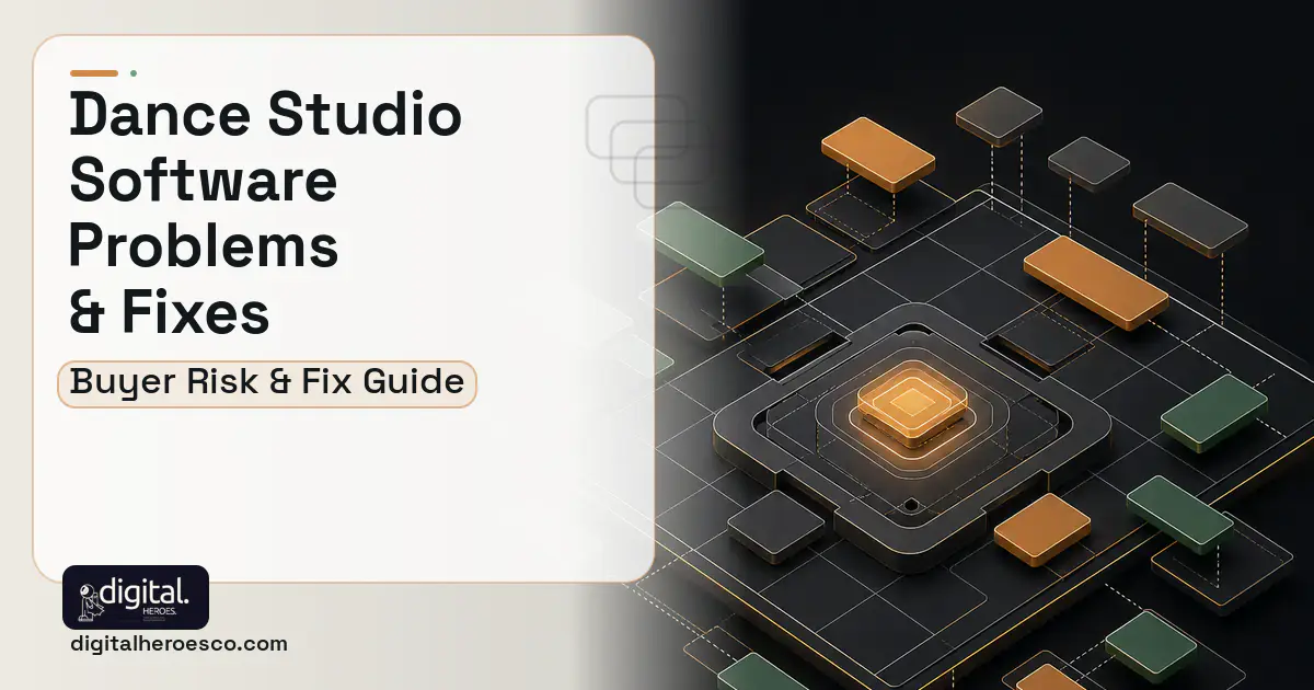 Dance Studio Software software overview illustration showing common problems and fixes.