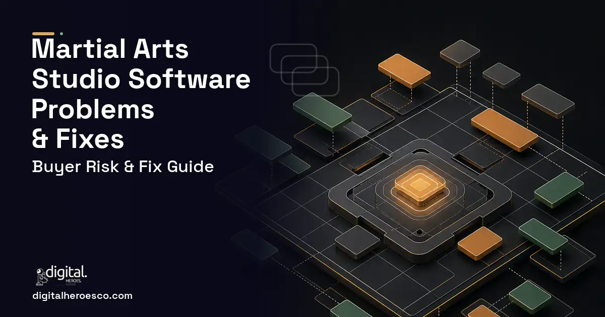 Martial Arts Studio Software software overview illustration showing common problems and fixes.