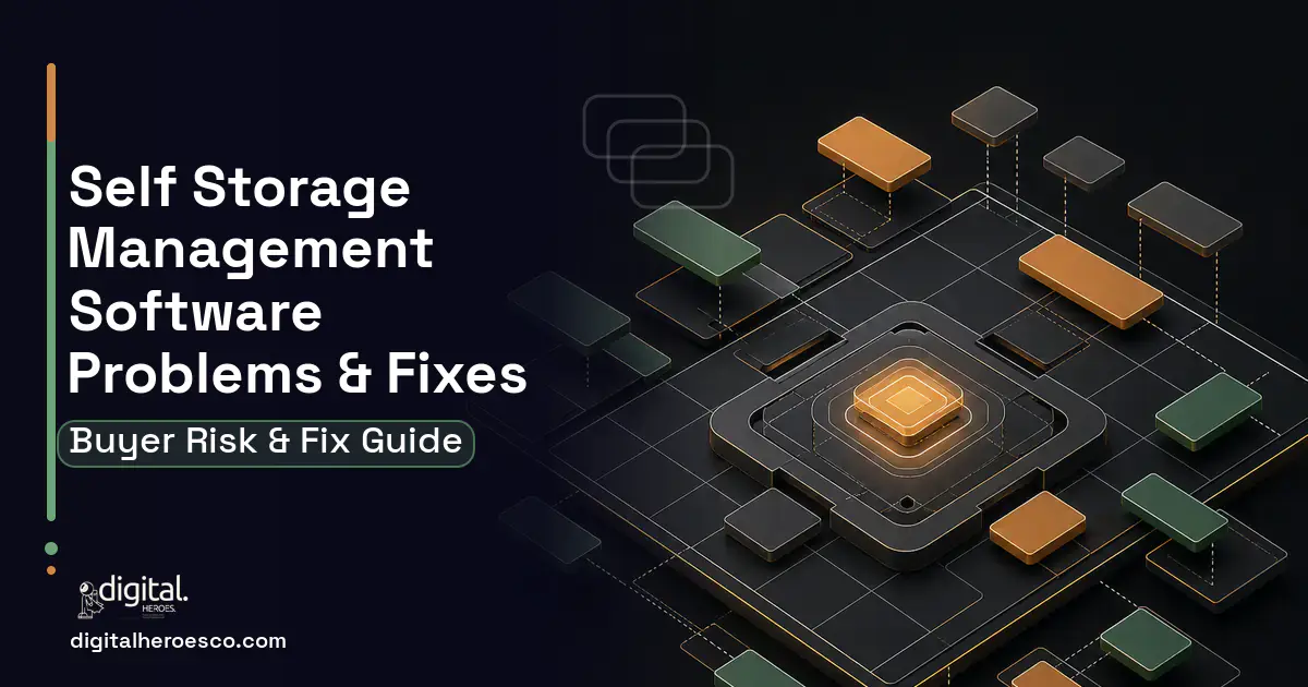 Self Storage Management Software software overview illustration showing common problems and fixes.