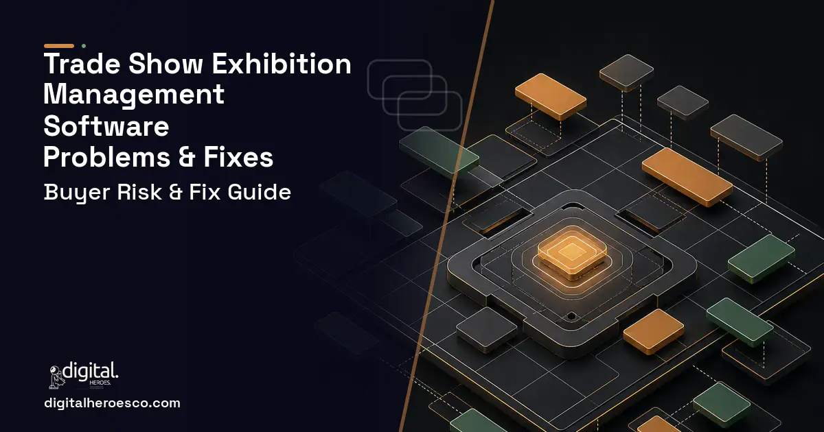 Trade Show Exhibition Management Software software overview illustration showing common problems and fixes.