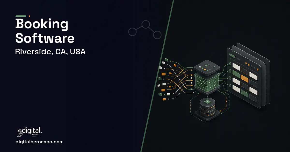 Booking Software workflow illustration for Riverside, CA, USA.