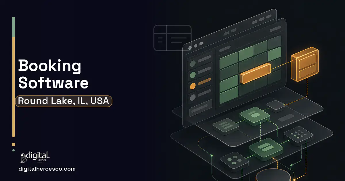 Booking Software product interface illustration for Round Lake, IL, USA.