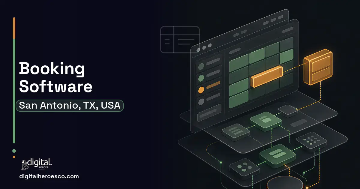Booking Software product interface illustration for San Antonio, TX, USA.