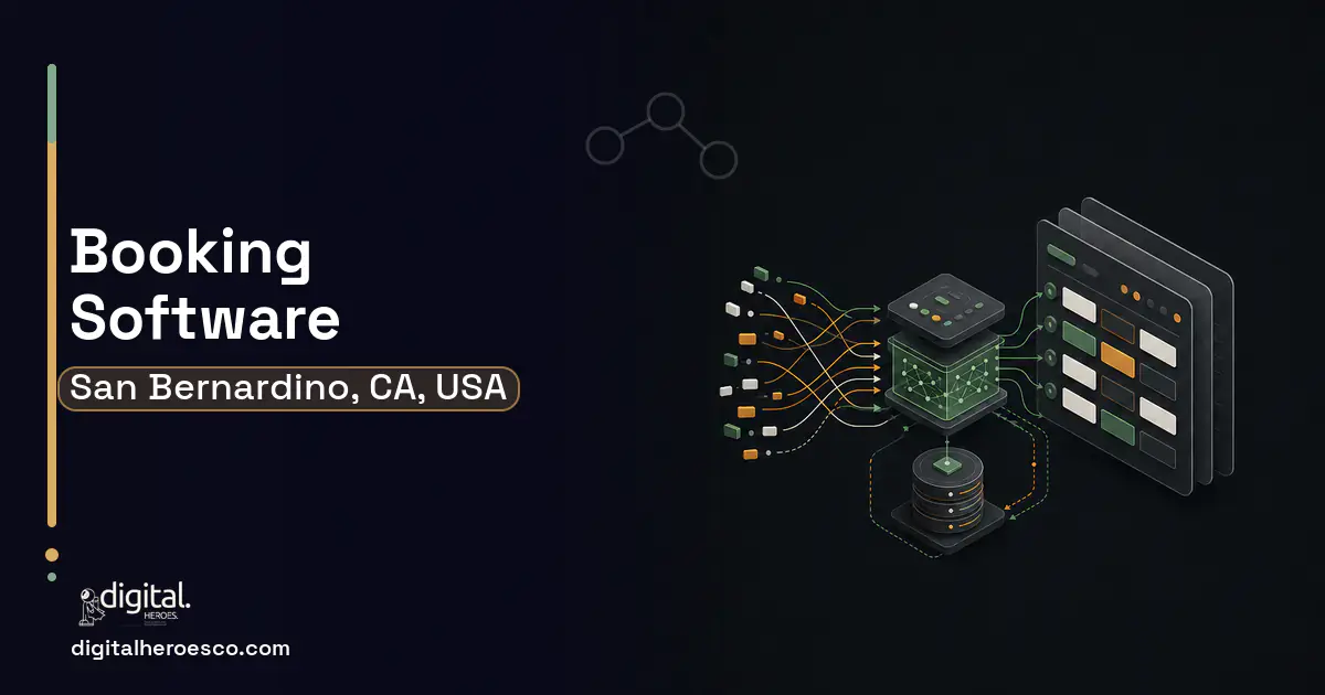 Booking Software workflow illustration for San Bernardino, CA, USA.