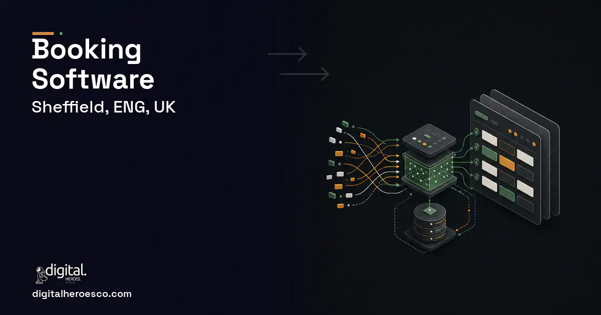 Booking Software workflow illustration for Sheffield, ENG, UK.
