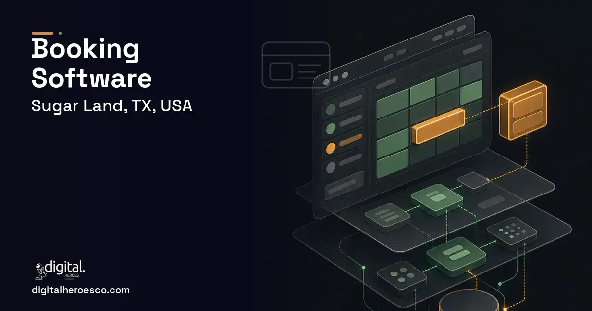 Booking Software product interface illustration for Sugar Land, TX, USA.
