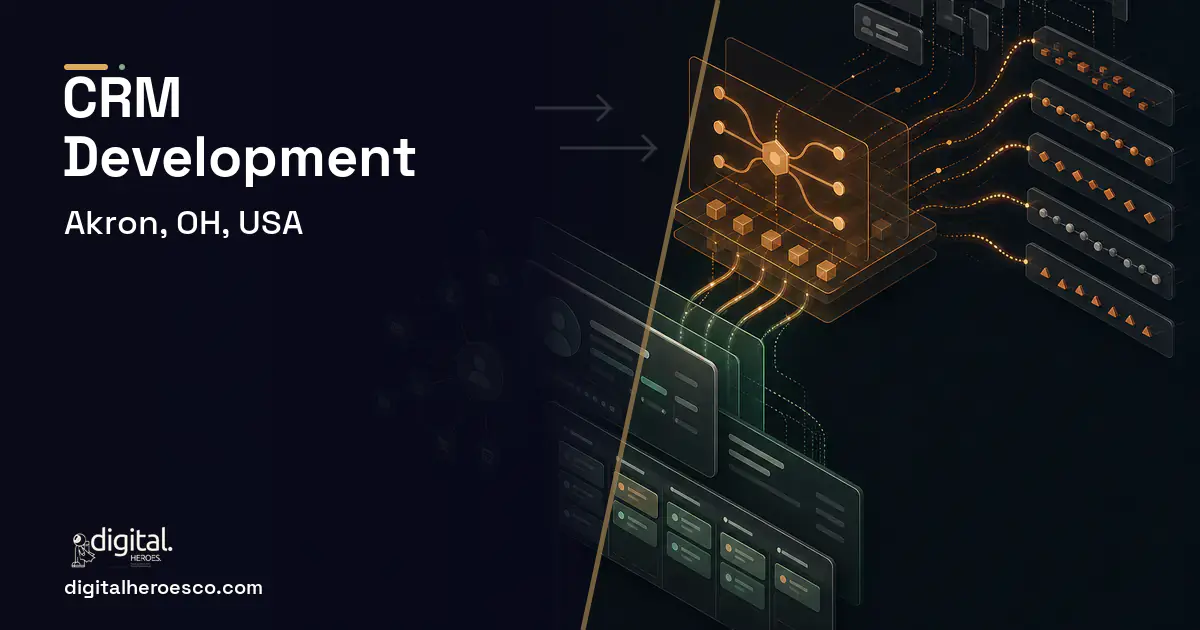 CRM Development workflow illustration for Akron, OH, USA.