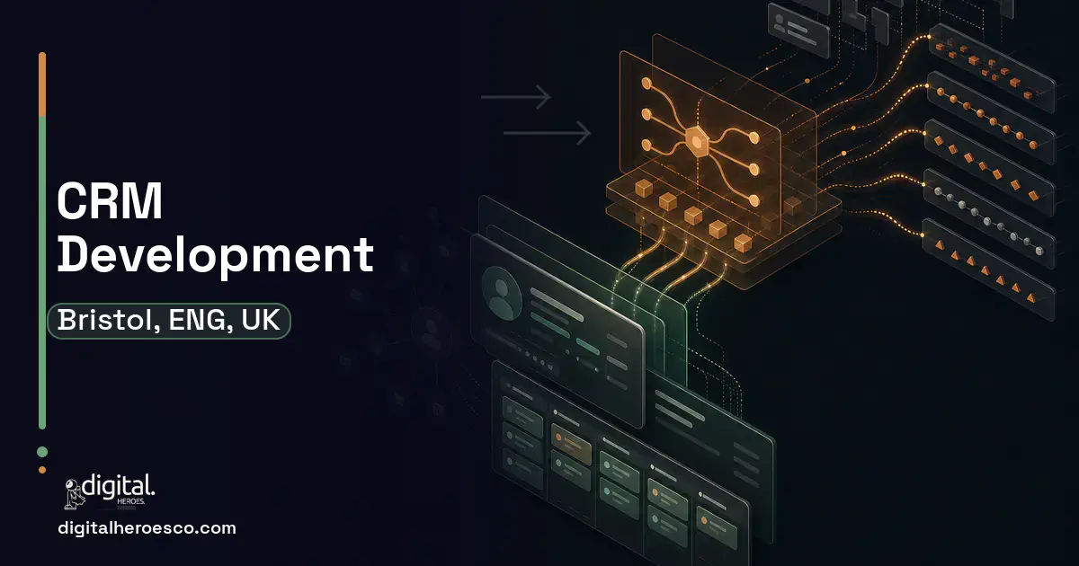 CRM Development workflow illustration for Bristol, ENG, UK.