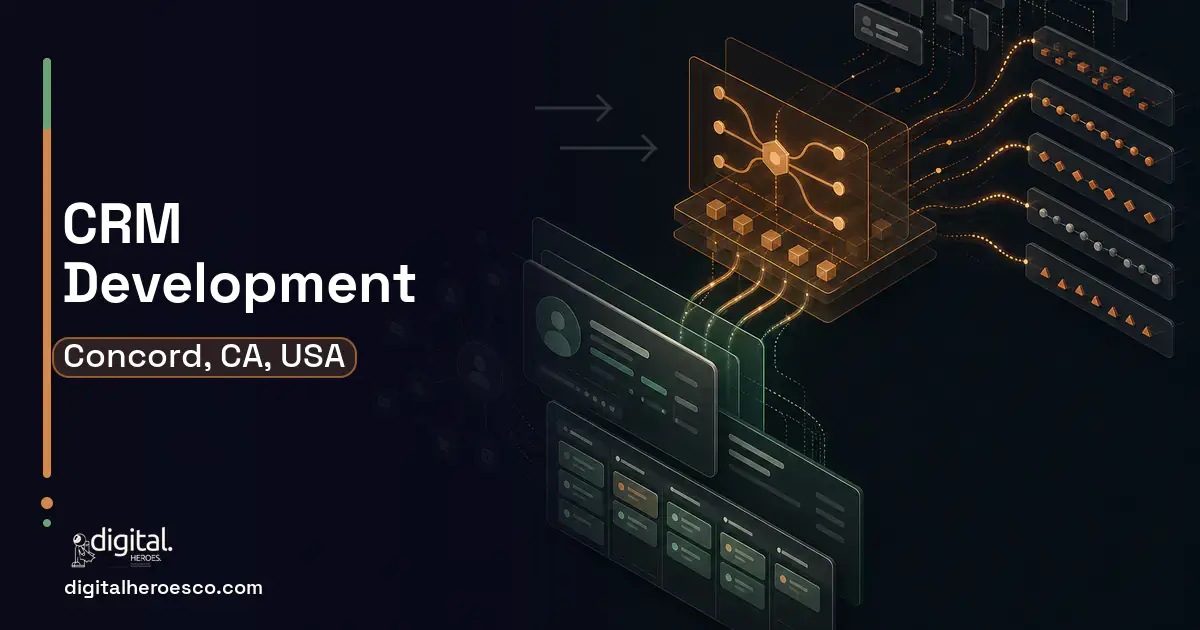 CRM Development workflow illustration for Concord, CA, USA.