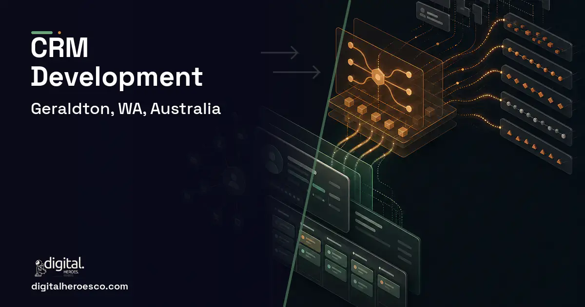 CRM Development workflow illustration for Geraldton, WA, Australia.