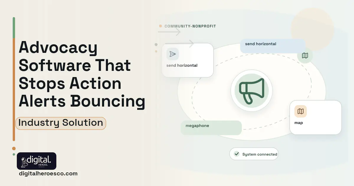 Advocacy Campaign Platform software visual showing megaphone, send horizontal, and map.