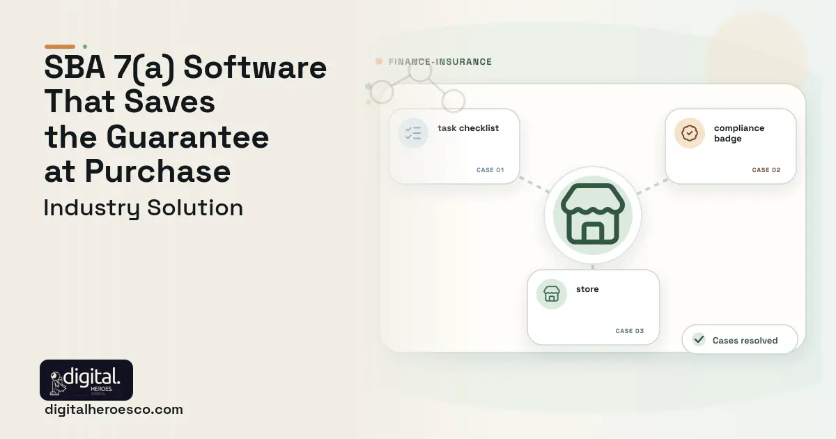 SBA Lending software visual showing store, task checklist, and compliance badge.