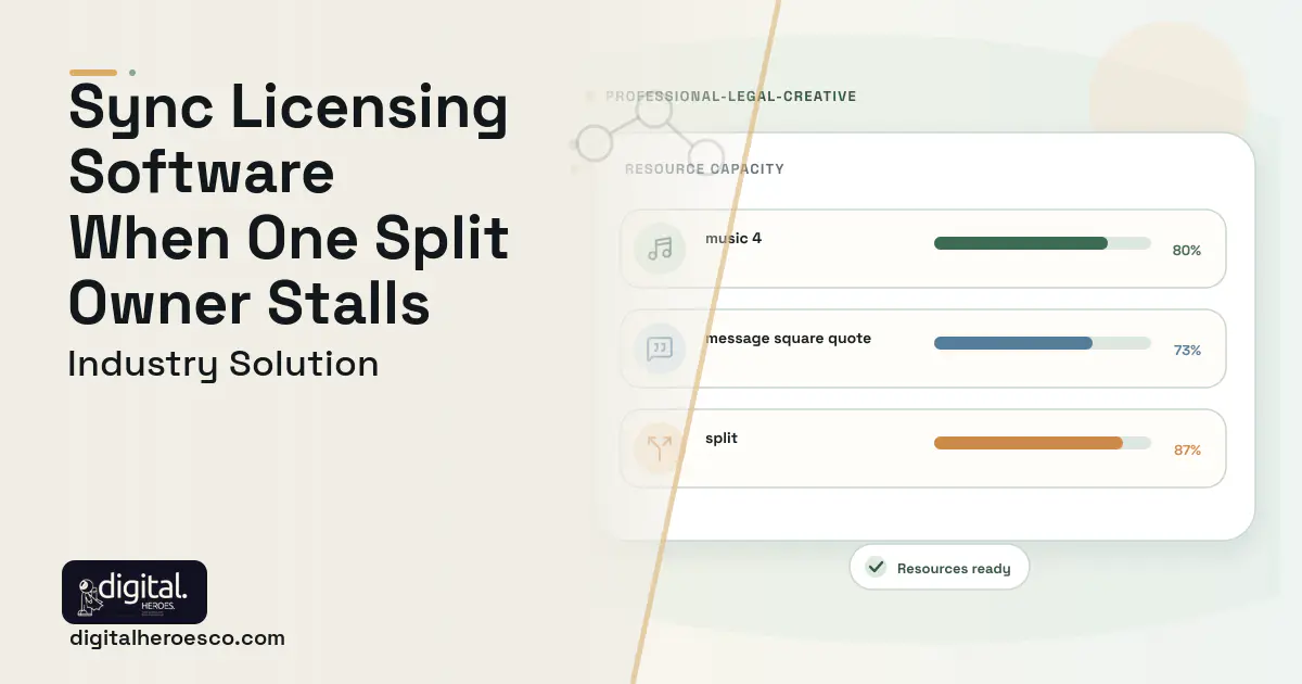 Sync Licensing Management software visual showing music 4, message square quote, and split.