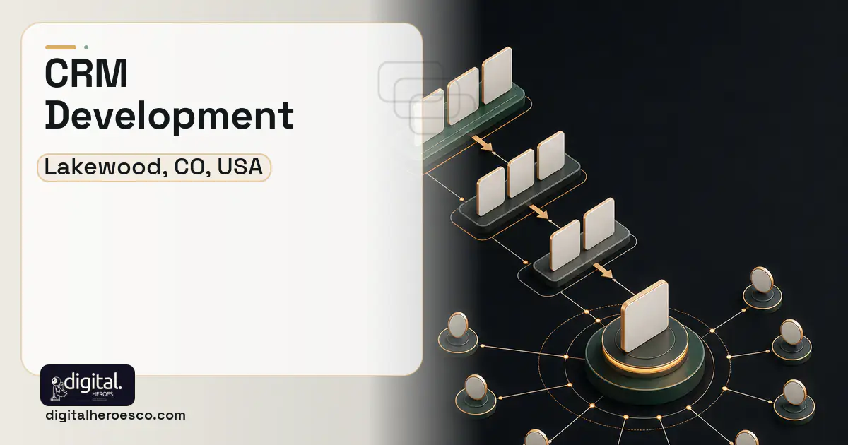 CRM Development software overview illustration for Lakewood, CO, USA.