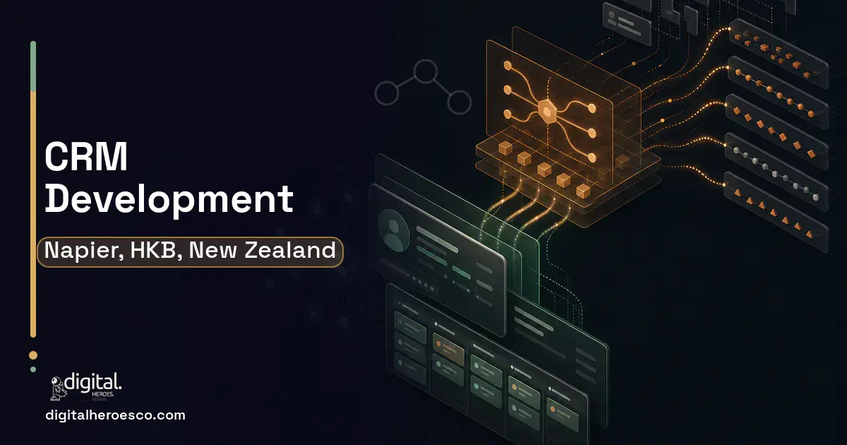 CRM Development workflow illustration for Napier, HKB, New Zealand.