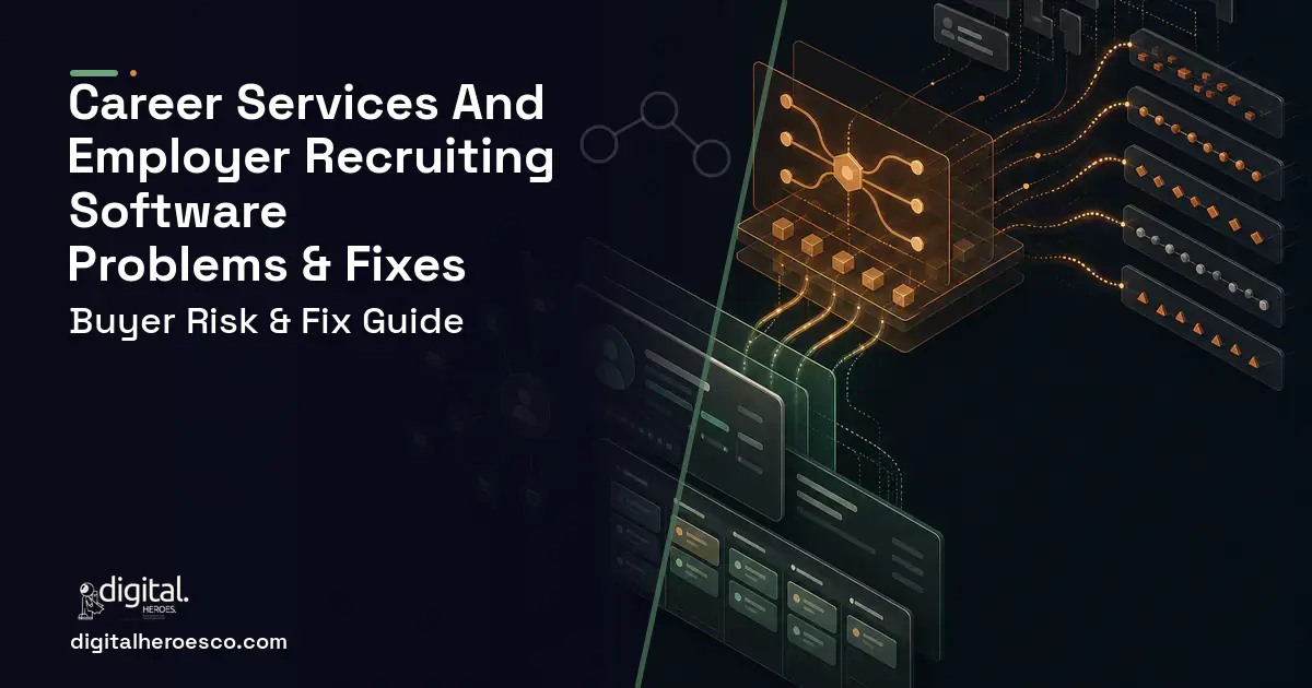 Career Services AND Employer Recruiting Software workflow illustration showing common problems and fixes.