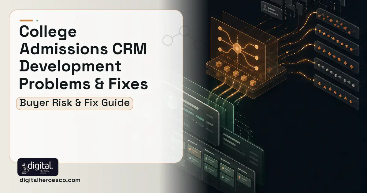 College Admissions CRM Development workflow illustration showing common problems and fixes.