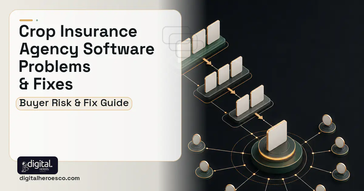 Crop Insurance Agency Software software overview illustration showing common problems and fixes.