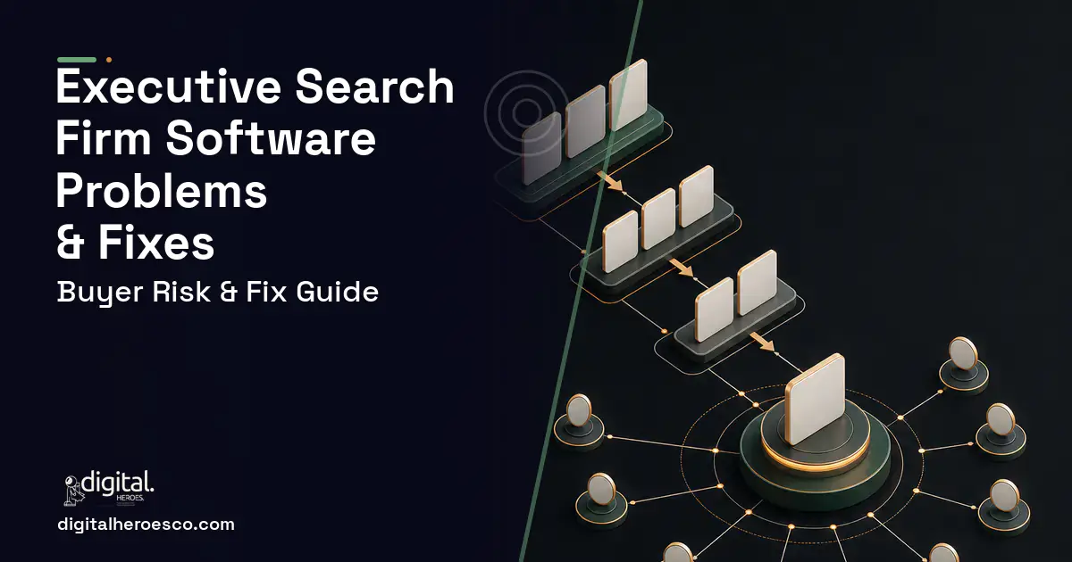 Executive Search Firm Software software overview illustration showing common problems and fixes.