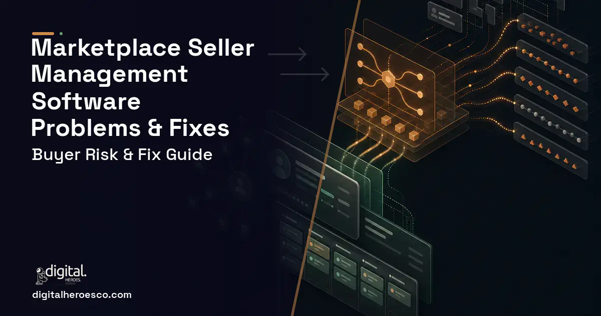 Marketplace Seller Management Software workflow illustration showing common problems and fixes.