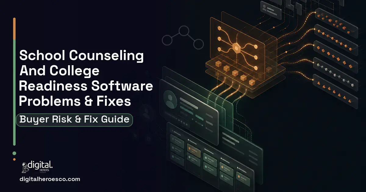 School Counseling AND College Readiness Software workflow illustration showing common problems and fixes.