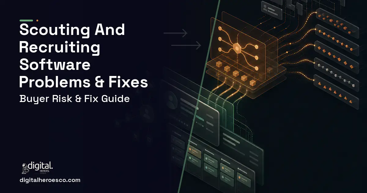 Scouting AND Recruiting Software workflow illustration showing common problems and fixes.