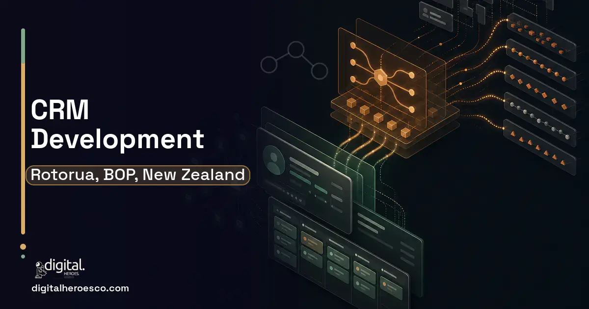 CRM Development workflow illustration for Rotorua, BOP, New Zealand.