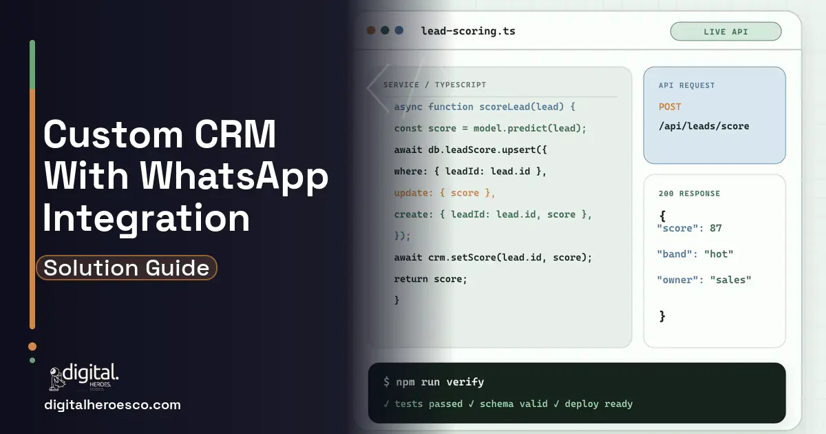 CRM Development code editor and API illustration for Custom CRM With WhatsApp Integration.