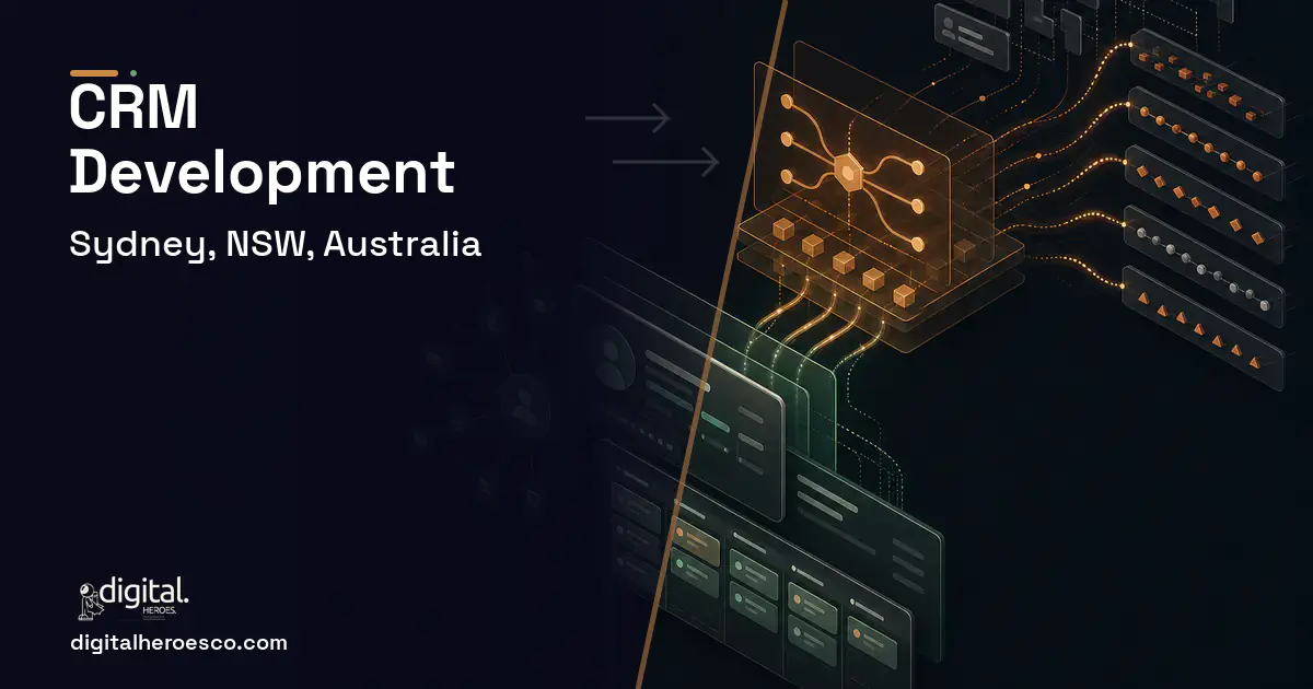CRM Development workflow illustration for Sydney, NSW, Australia.