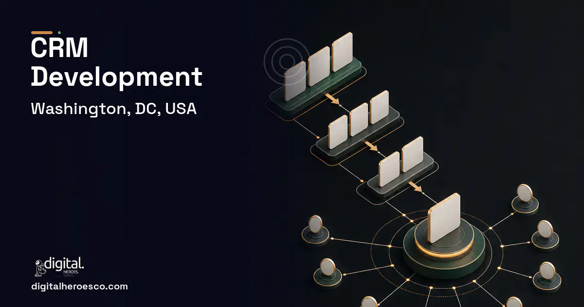 CRM Development software overview illustration for Washington, DC, USA.