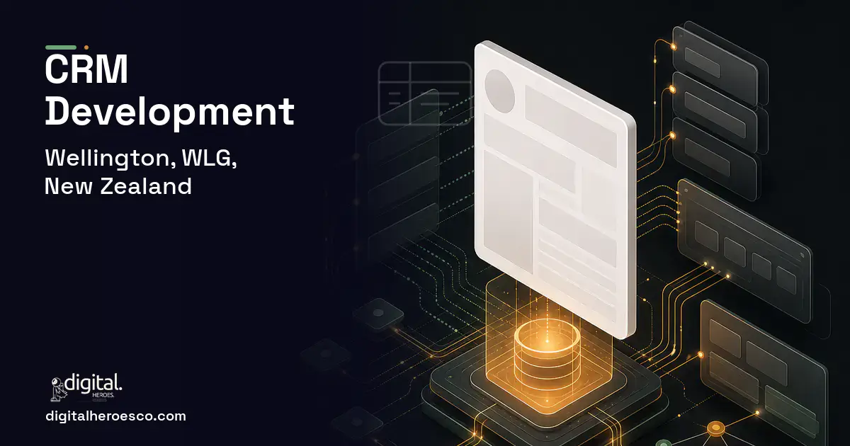 CRM Development product interface illustration for Wellington, WLG, New Zealand.