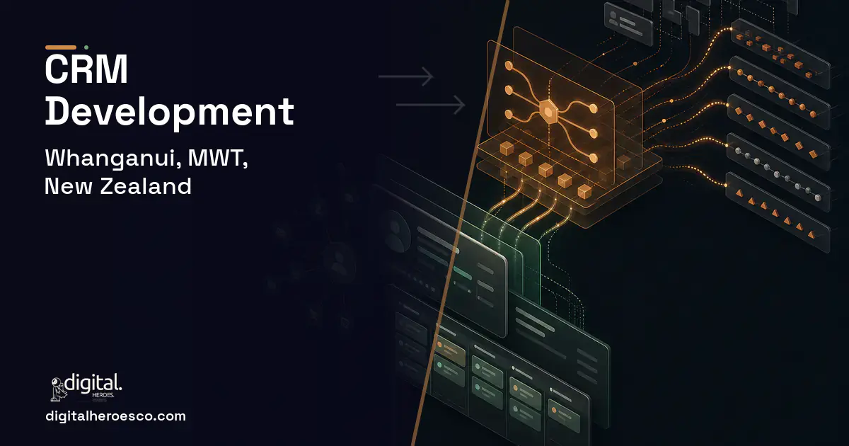 CRM Development workflow illustration for Whanganui, MWT, New Zealand.